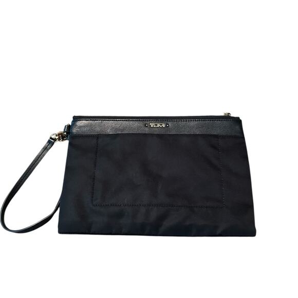 Tumi Handbags - Tumi Black Clutch Nylon Leather Sleek Minimalist Design